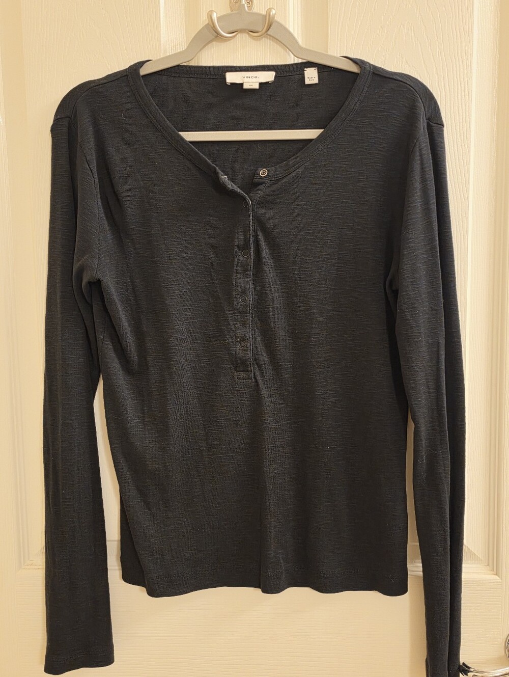 Vince Slub Henley Cotton Blend Top in black